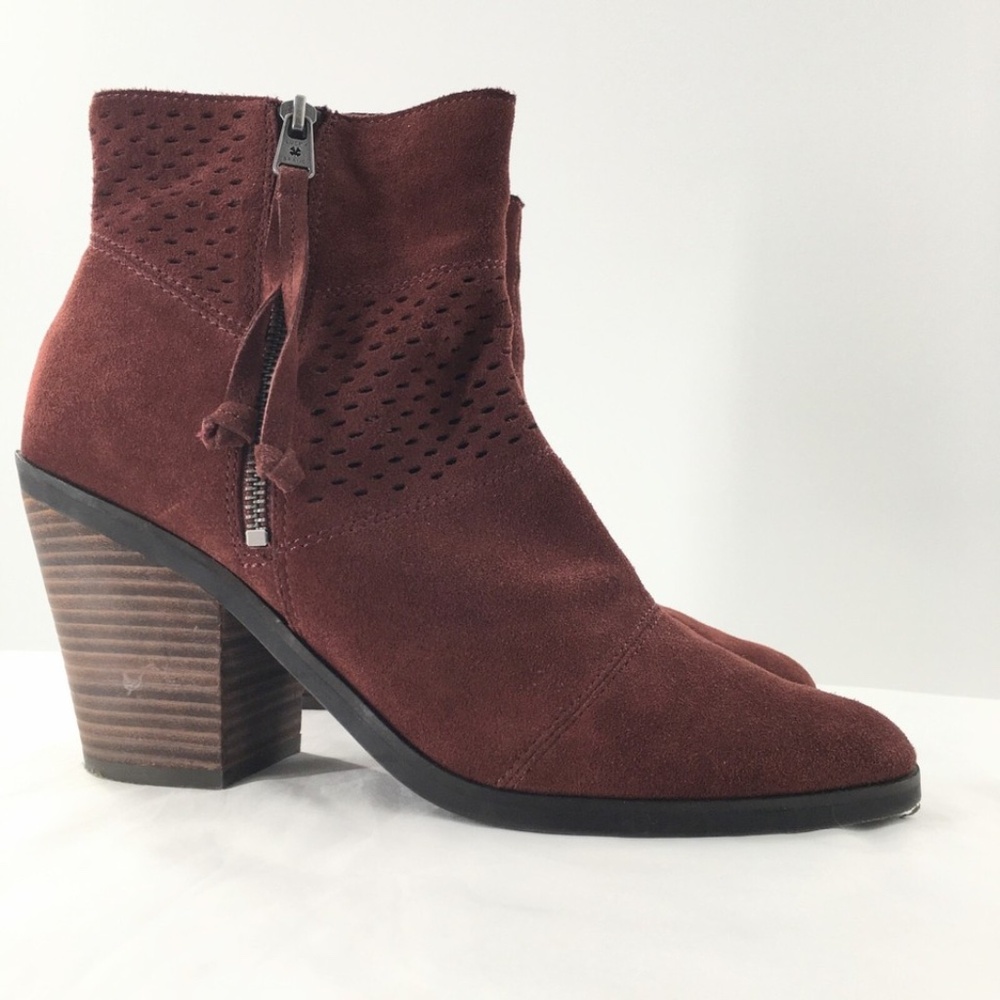 Lucky Brand Women Ankle Boots Dk Brown Suede Double Zipper Block Heel Sz 11M